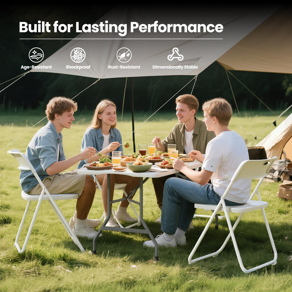 8FT Foldable Table Set with 10 Pack Plastic Folding Chairs E914