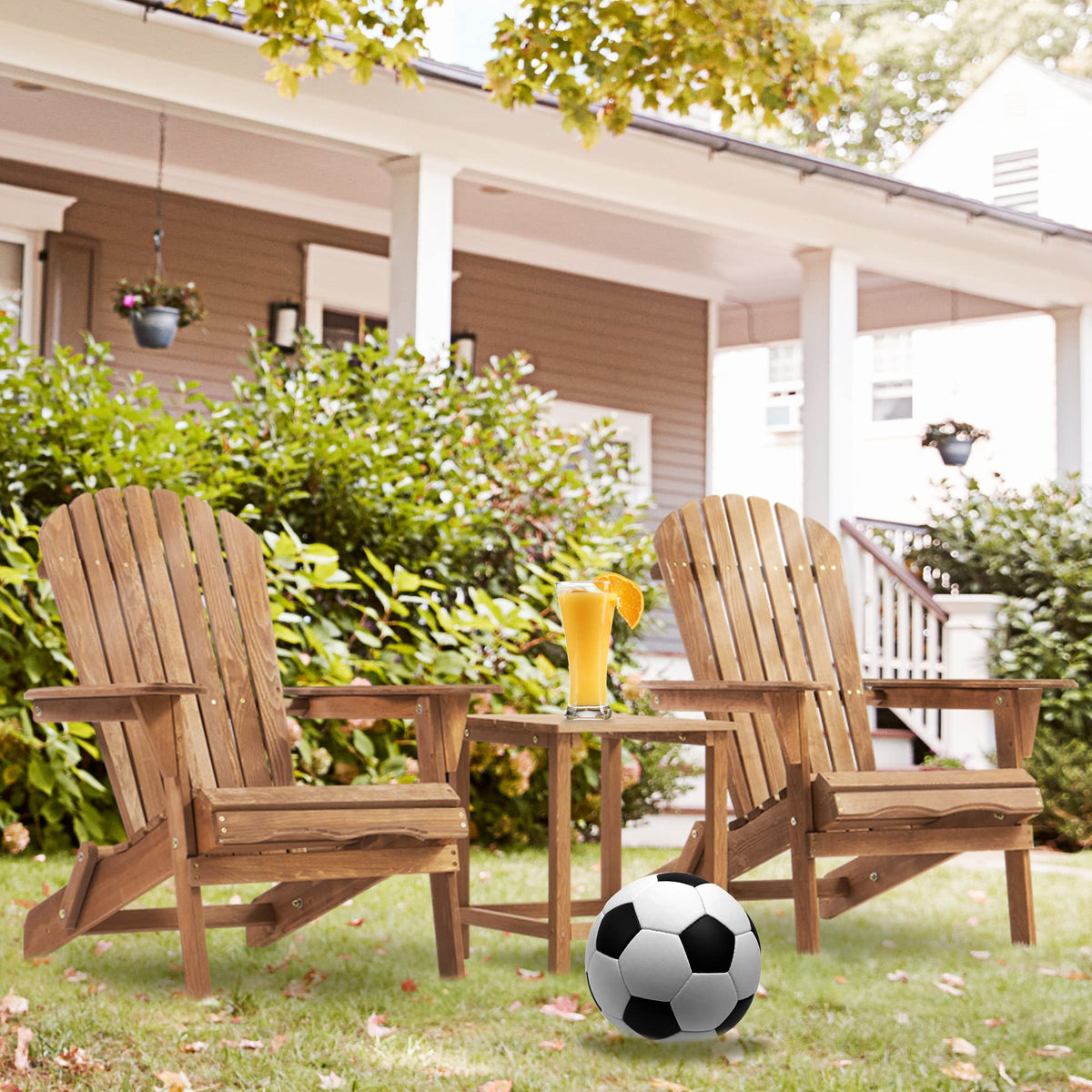 Set of 2 Light Brown Folding Wood Adirondack Chairs I881
