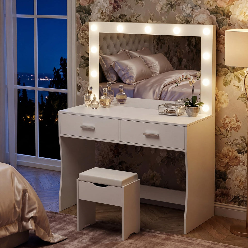Vanity Desk with Lighted Mirror and 2 Drawers H1837