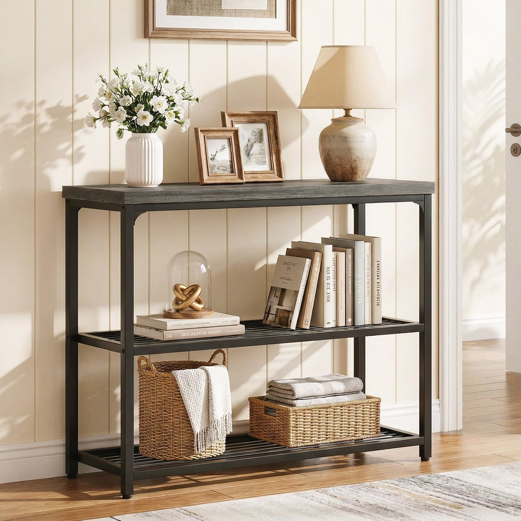 32" 3-Tier Oak Grey Console Table Q327