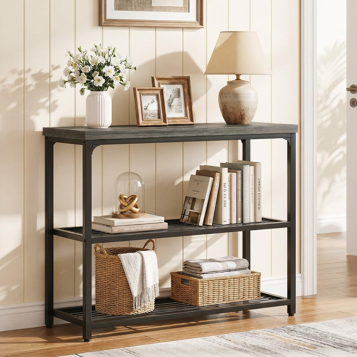 32" 3-Tier Oak Grey Console Table Q327