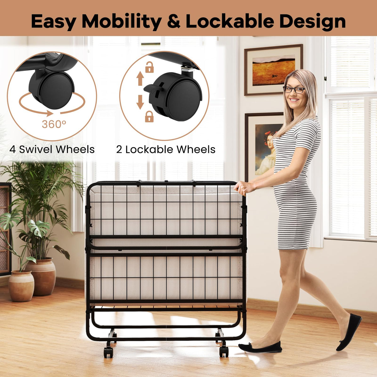 Twin Folding Bed with 5 Inch Mattress and Metal Frame S101