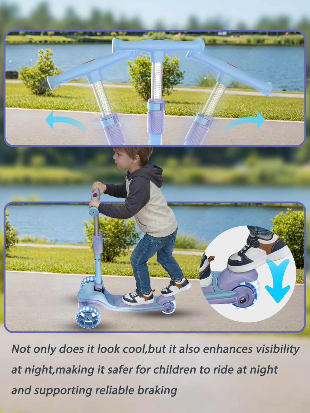 2-in-1 Folding Kick Scooter with Removable Seat and 3 PU Light-Up Wheels A327612