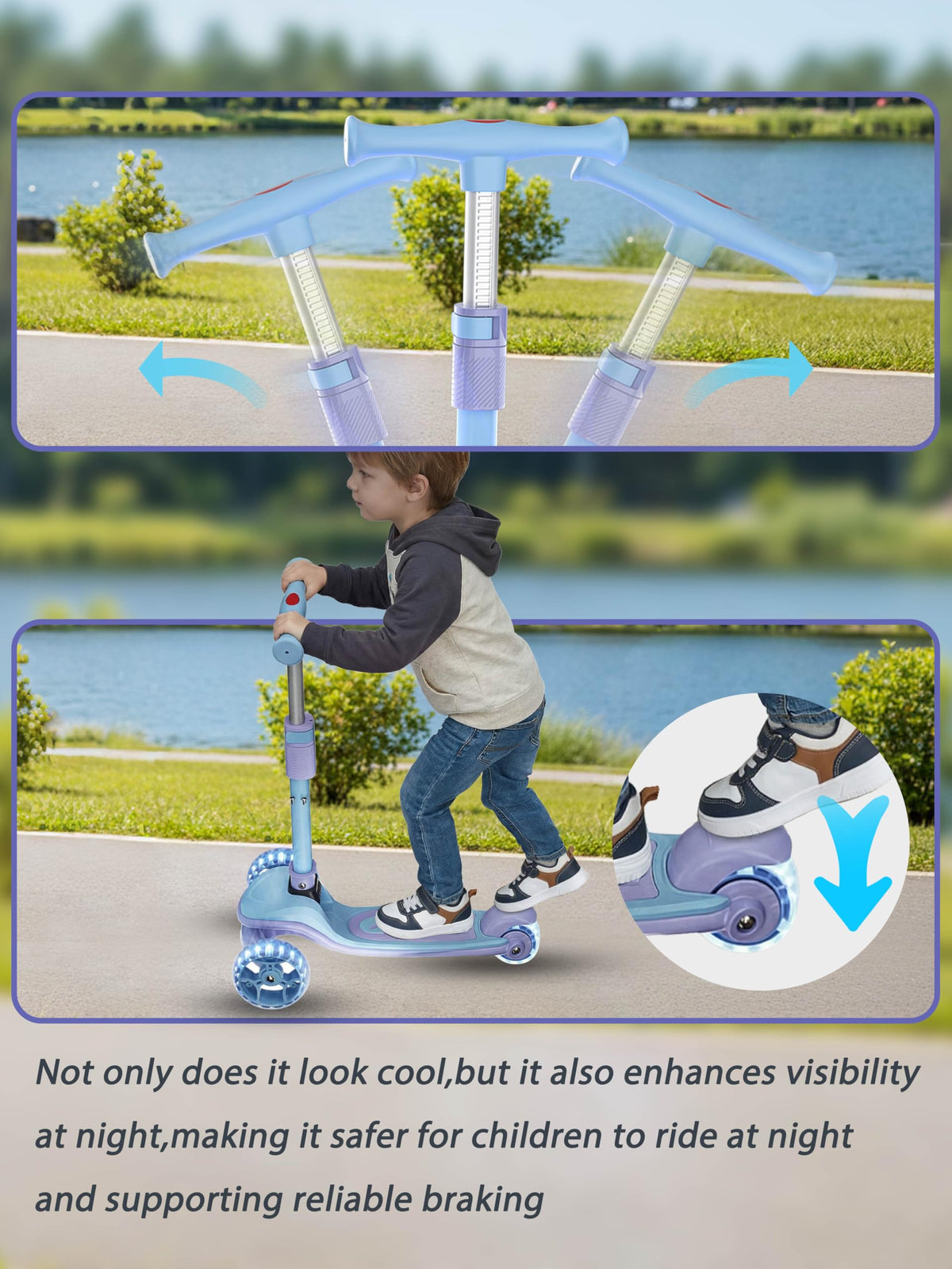 2-in-1 Folding Kick Scooter with Removable Seat and 3 PU Light-Up Wheels A327612