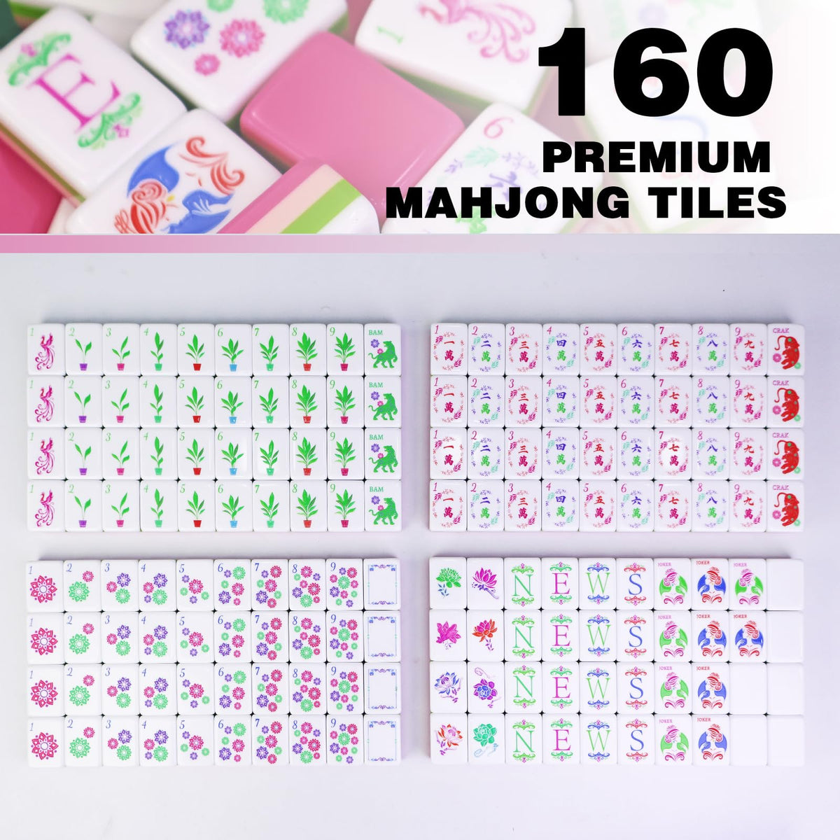 Acrylic 160 Tiles Mahjong Game Set with Carrying Bag Y4257