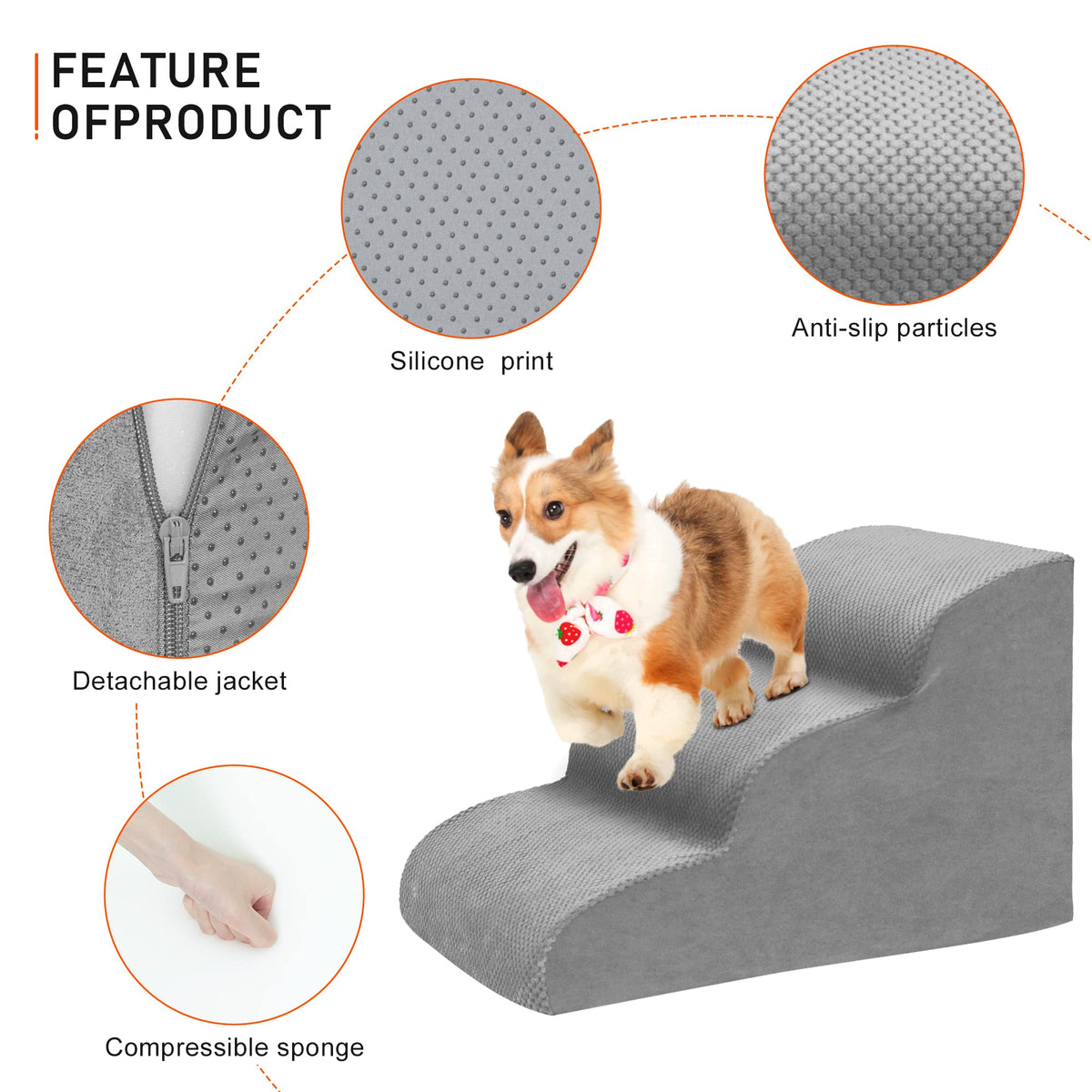 3 Tiers High Density Foam Non-Slip Dog Stairs X796