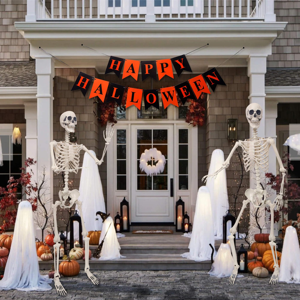 Life Size Poseable Plastic Skeleton with Banner P6589