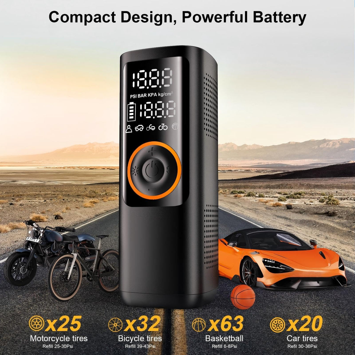 Portable Air Compressor 7800mAh 150PSI Cordless Tire Pump with Pressure Gauge K9607
