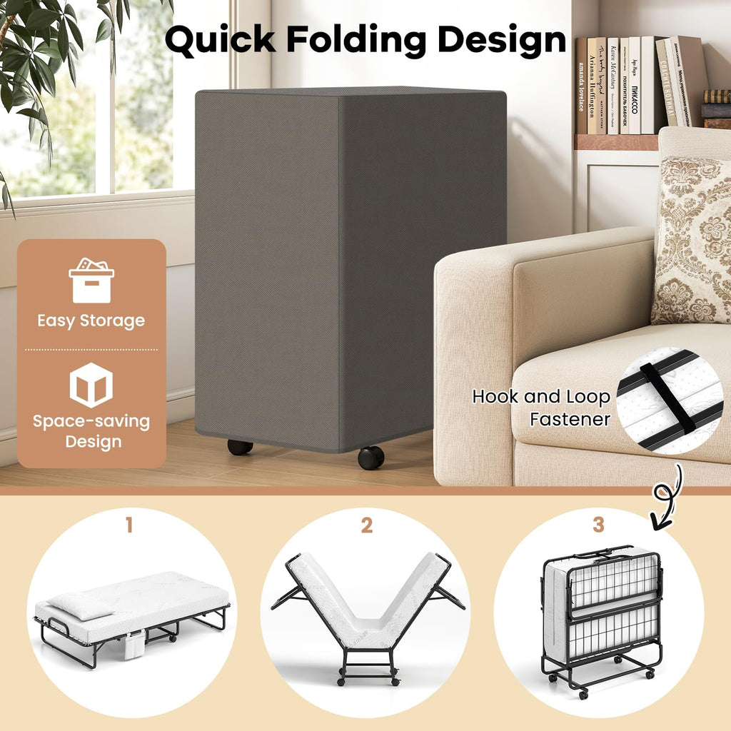 Twin Folding Bed with 5 Inch Mattress and Metal Frame S101