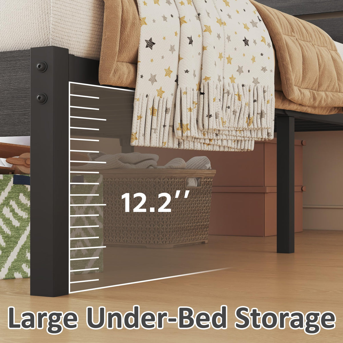 Twin Metal Bed Frame with Headboard and Under Bed Storage L925
