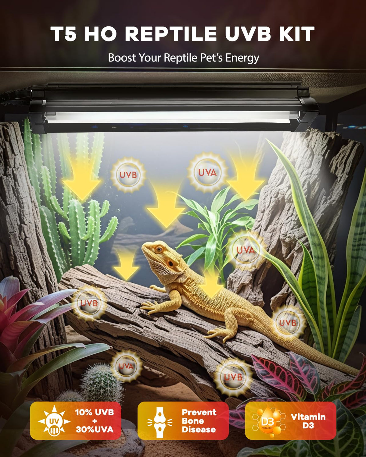 8W T5 UVB Reptile Light Fixture Combo Kit V67975