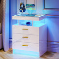 White LED Nightstand with Wireless Charging Station A268