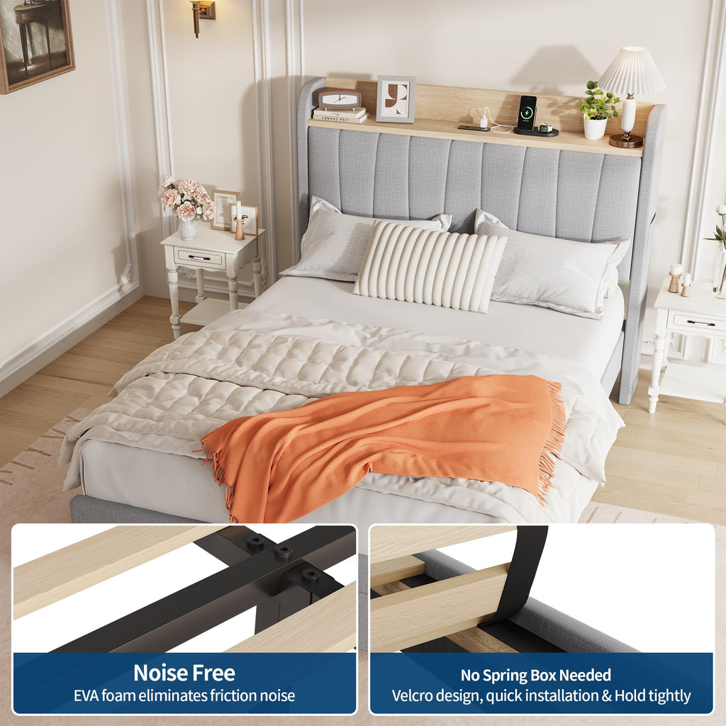 Twin Bed Frame with Storage Headboard and Charging Station I9565