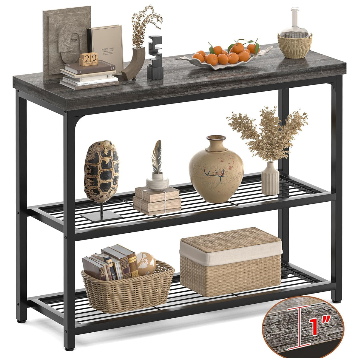 32" 3-Tier Oak Grey Console Table Q327