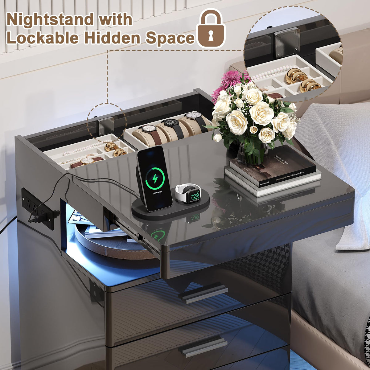 Led Nightstand with Charging Station H6664