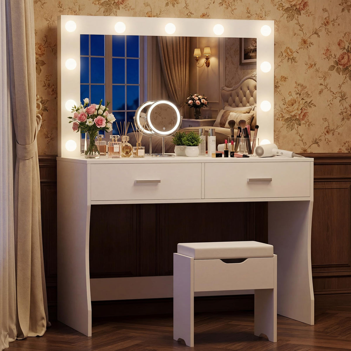 Vanity Desk with Lighted Mirror and 2 Drawers H1837