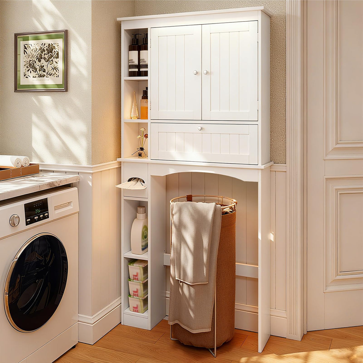 Over The Toilet Storage Cabinet with Doors and Adjustable Shelf, White A26701