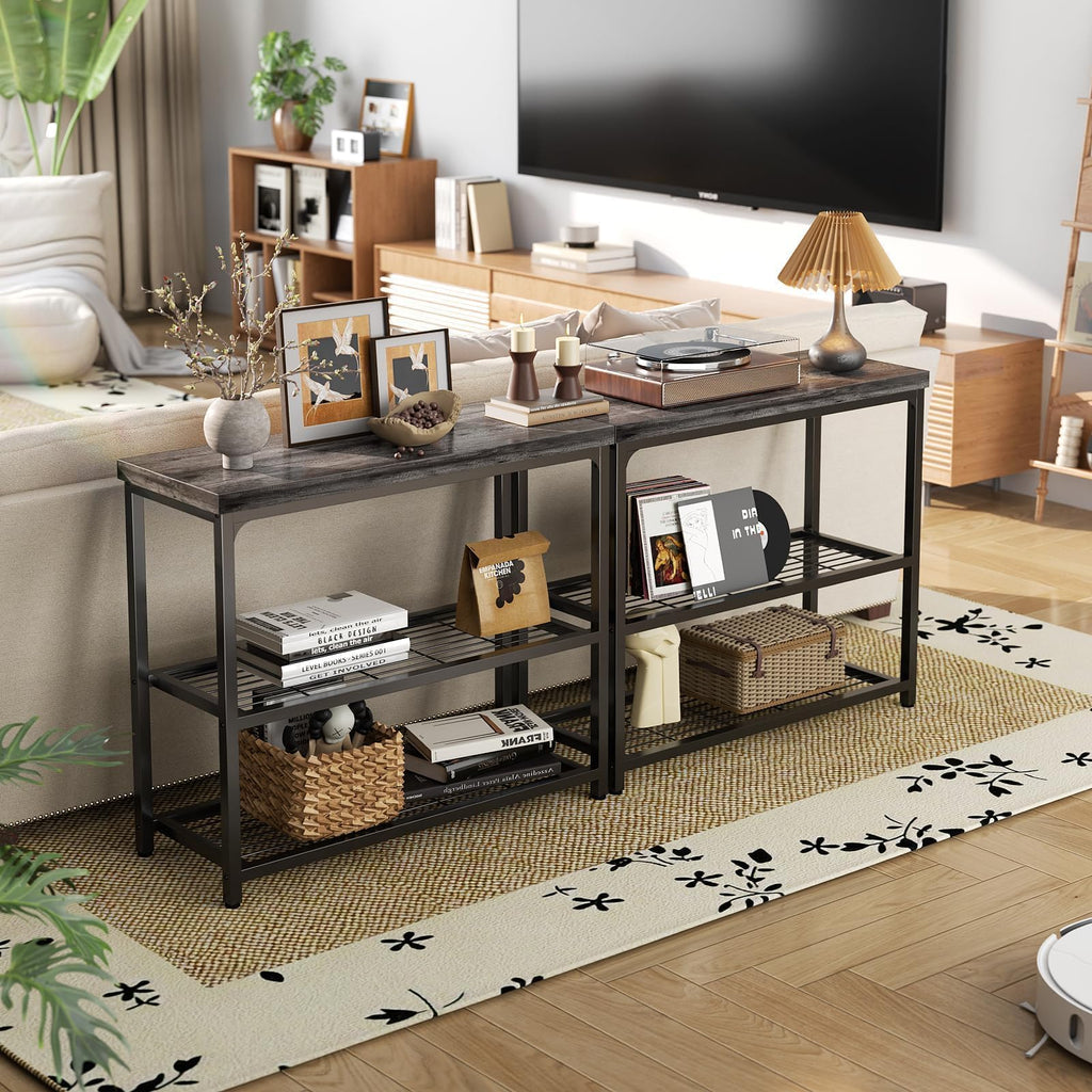 32" 3-Tier Oak Grey Console Table Q327