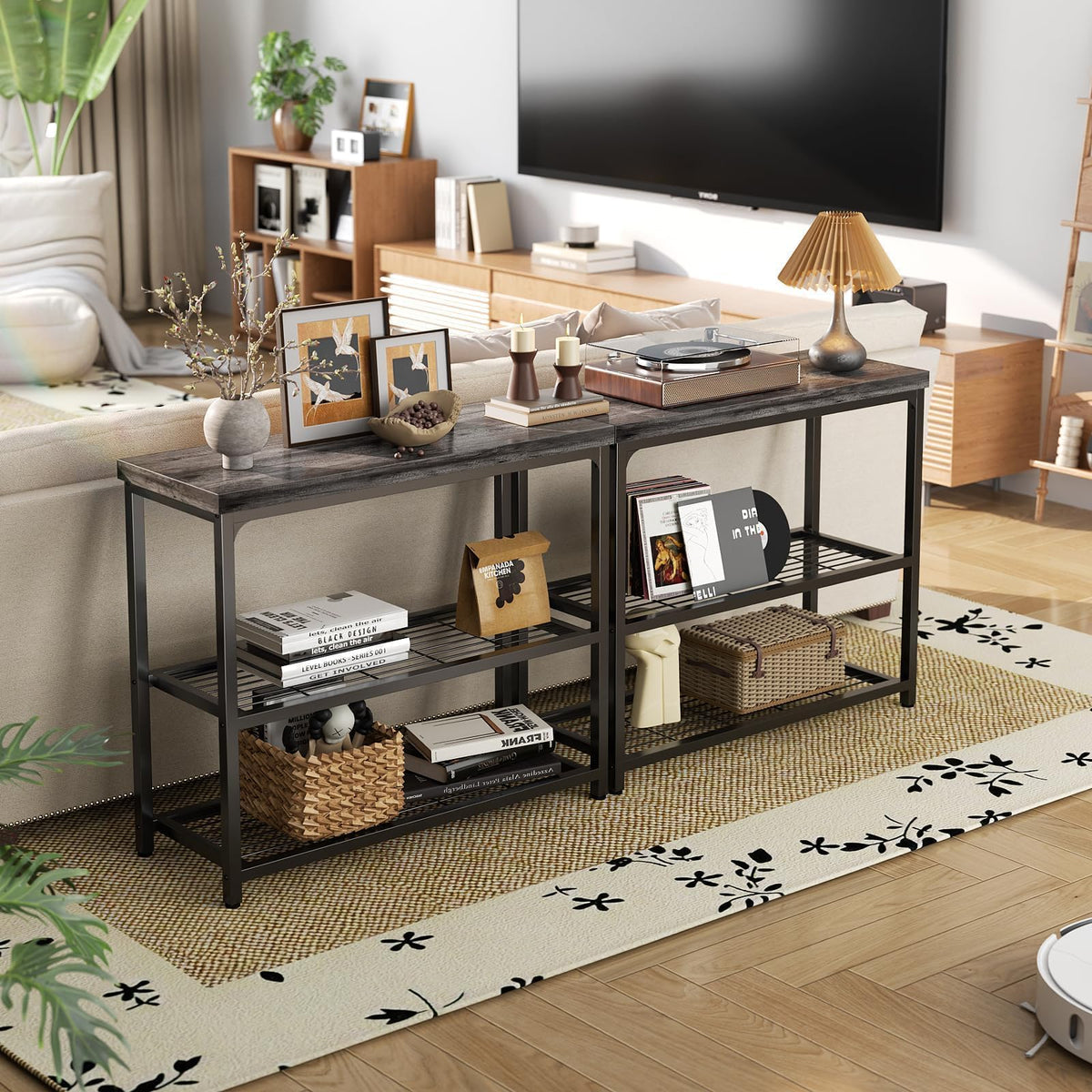 32" 3-Tier Oak Grey Console Table Q327