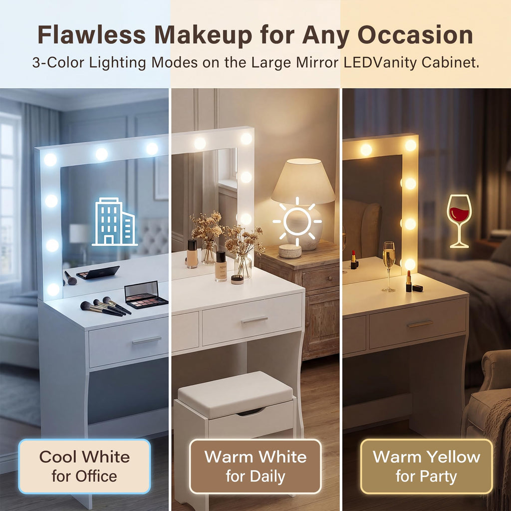 Vanity Desk with Lighted Mirror and 2 Drawers H1837
