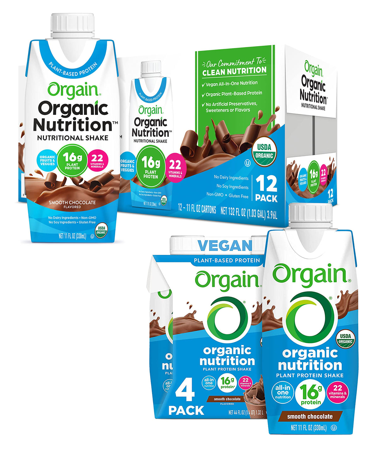 Organic Vegan Plant Based Nutritional Shake, Chocolate Vanilla, 11 Fl Oz (Pack of 4) S668572