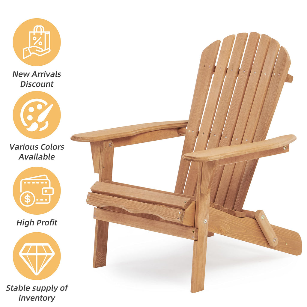 Set of 2 Light Brown Folding Wood Adirondack Chairs I881