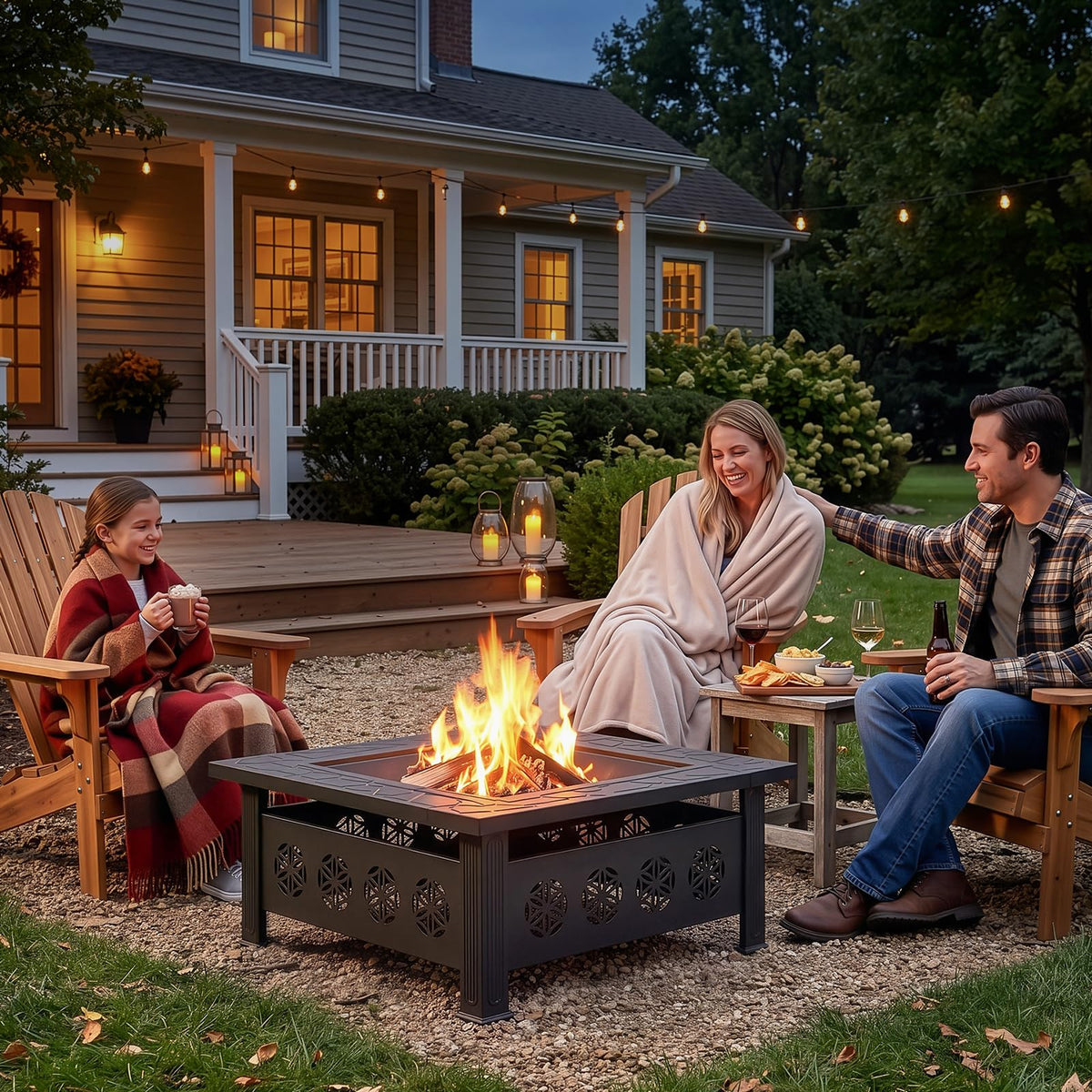 32 Inch Square Wood Burning Fire Pit Table L468304