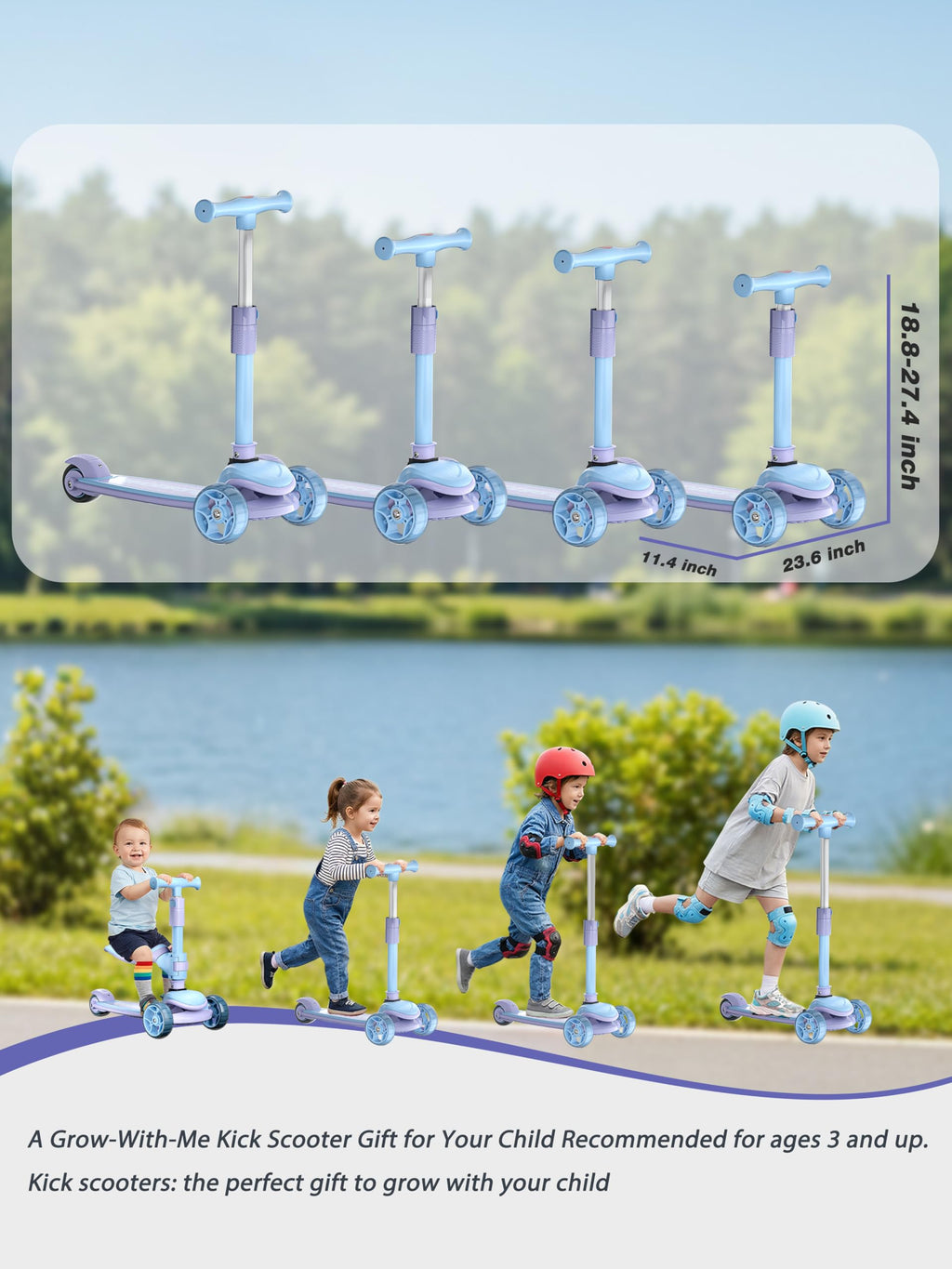 2-in-1 Folding Kick Scooter with Removable Seat and 3 PU Light-Up Wheels A327612