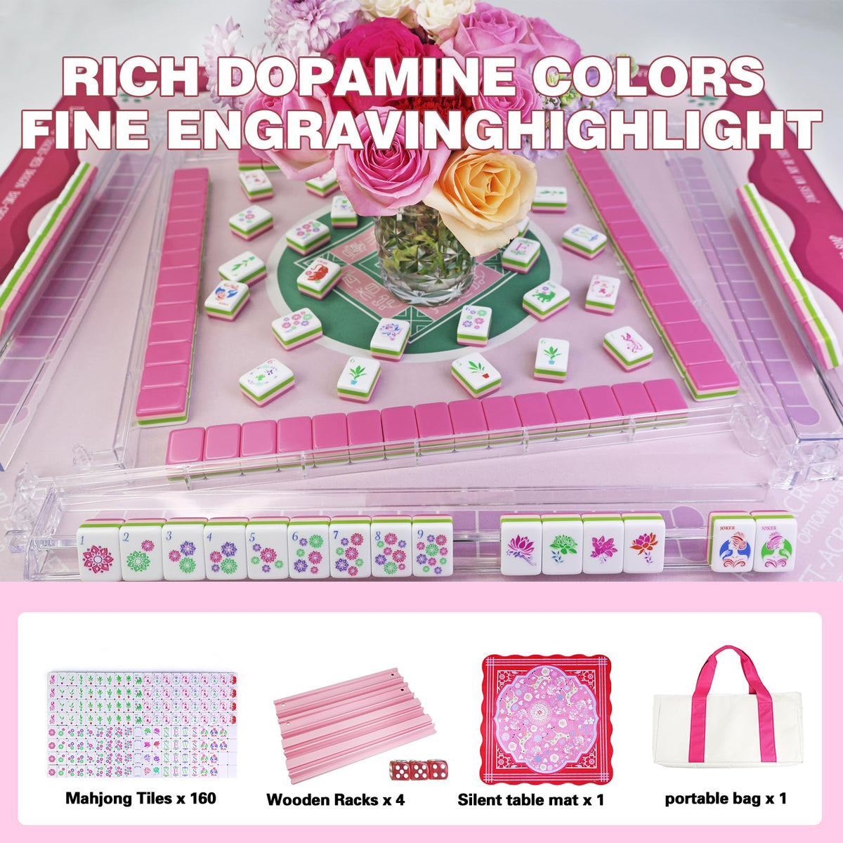 Acrylic 160 Tiles Mahjong Game Set with Carrying Bag Y4257