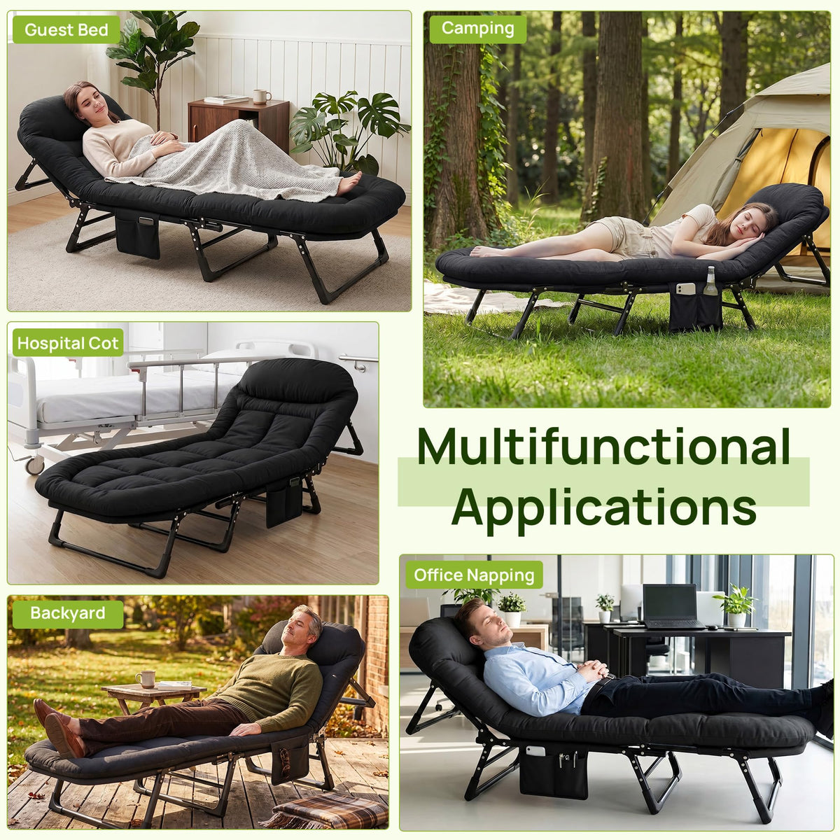 Black Camping Cot with Mattress C978119