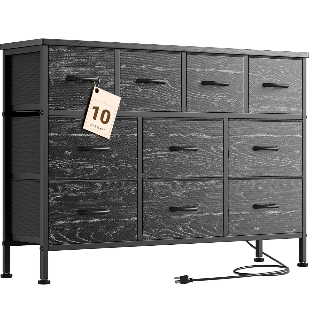 Black 10 Drawer Fabric Dresser Q191