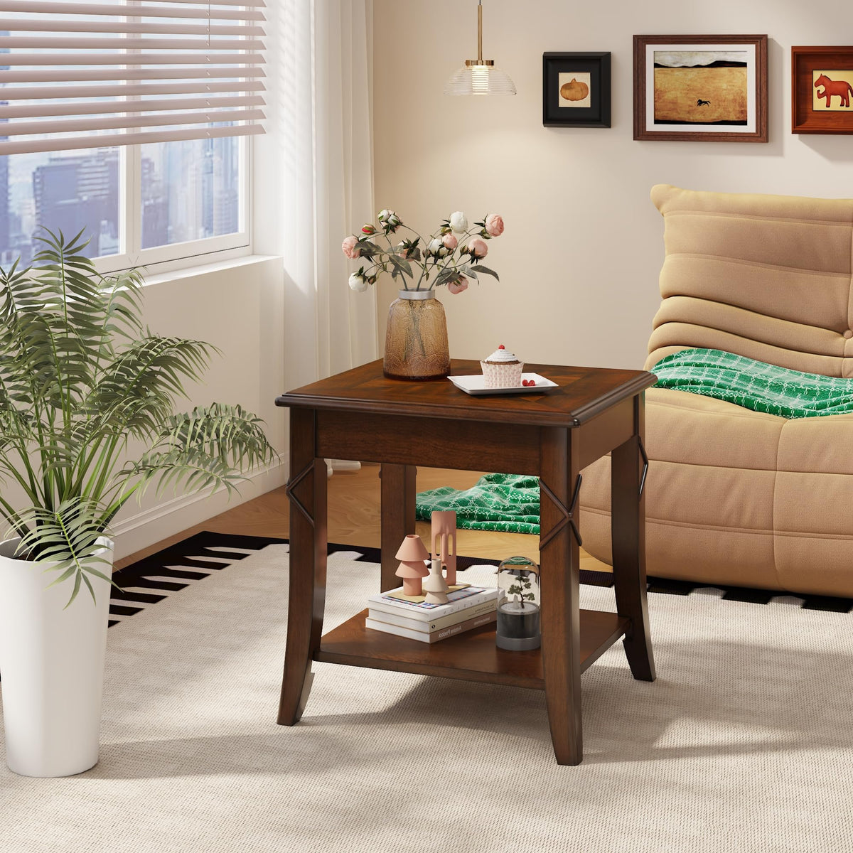 Solid Wood End Table with Storage Shelf E2680