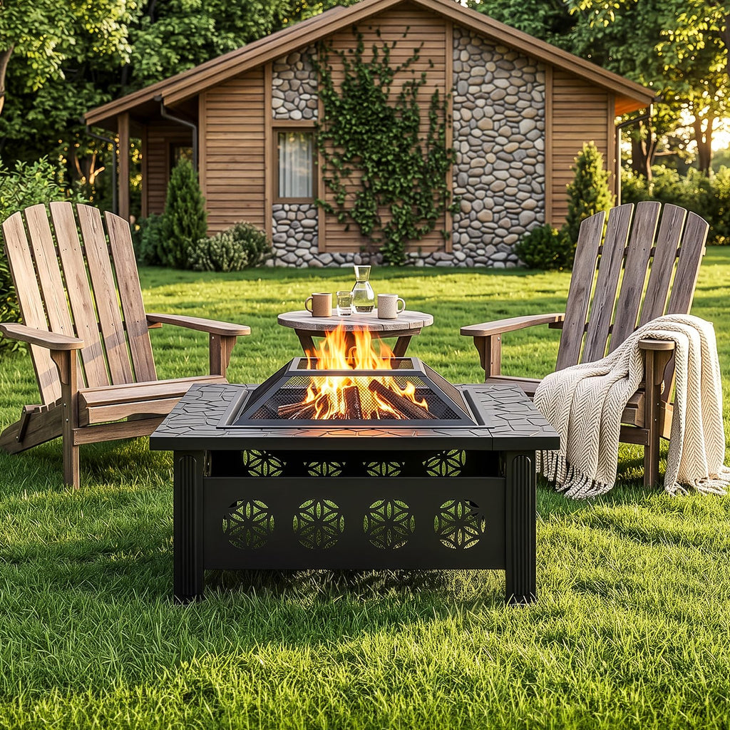 32 Inch Square Wood Burning Fire Pit Table L468304