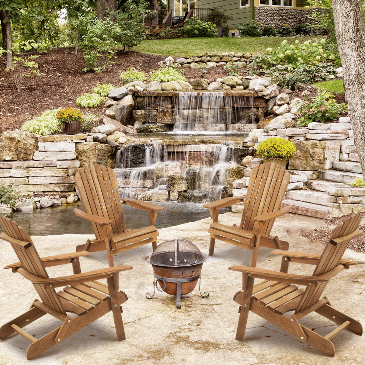 Set of 2 Light Brown Folding Wood Adirondack Chairs I881