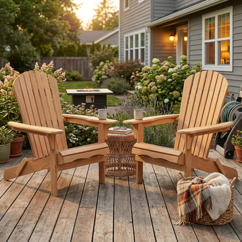 Set of 2 Light Brown Folding Wood Adirondack Chairs I881