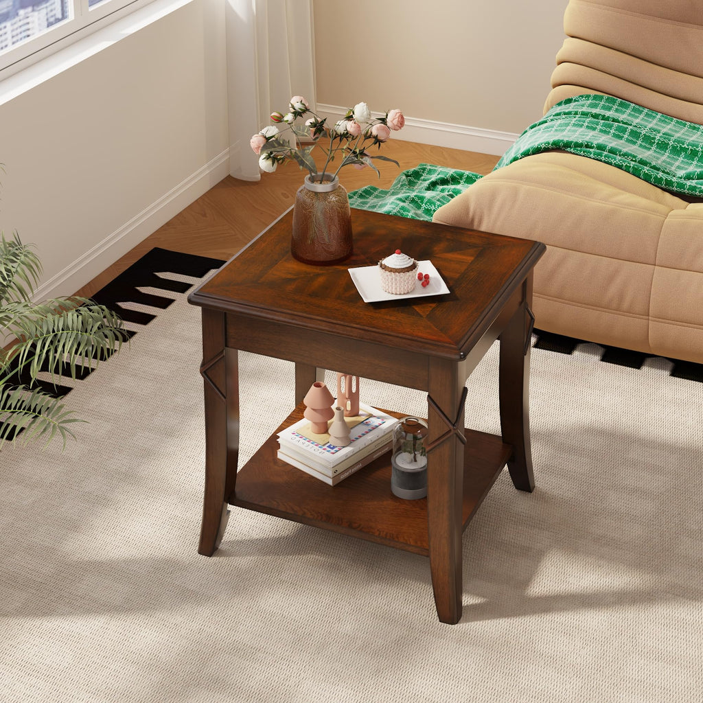Solid Wood End Table with Storage Shelf E2680