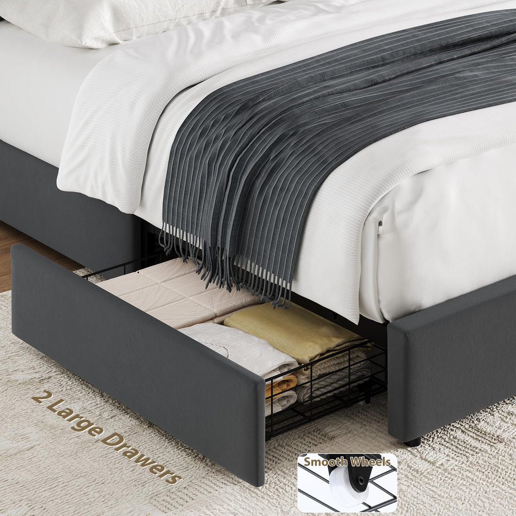 Twin Upholstered Platform Bed Frame with Storage Headboard A330063
