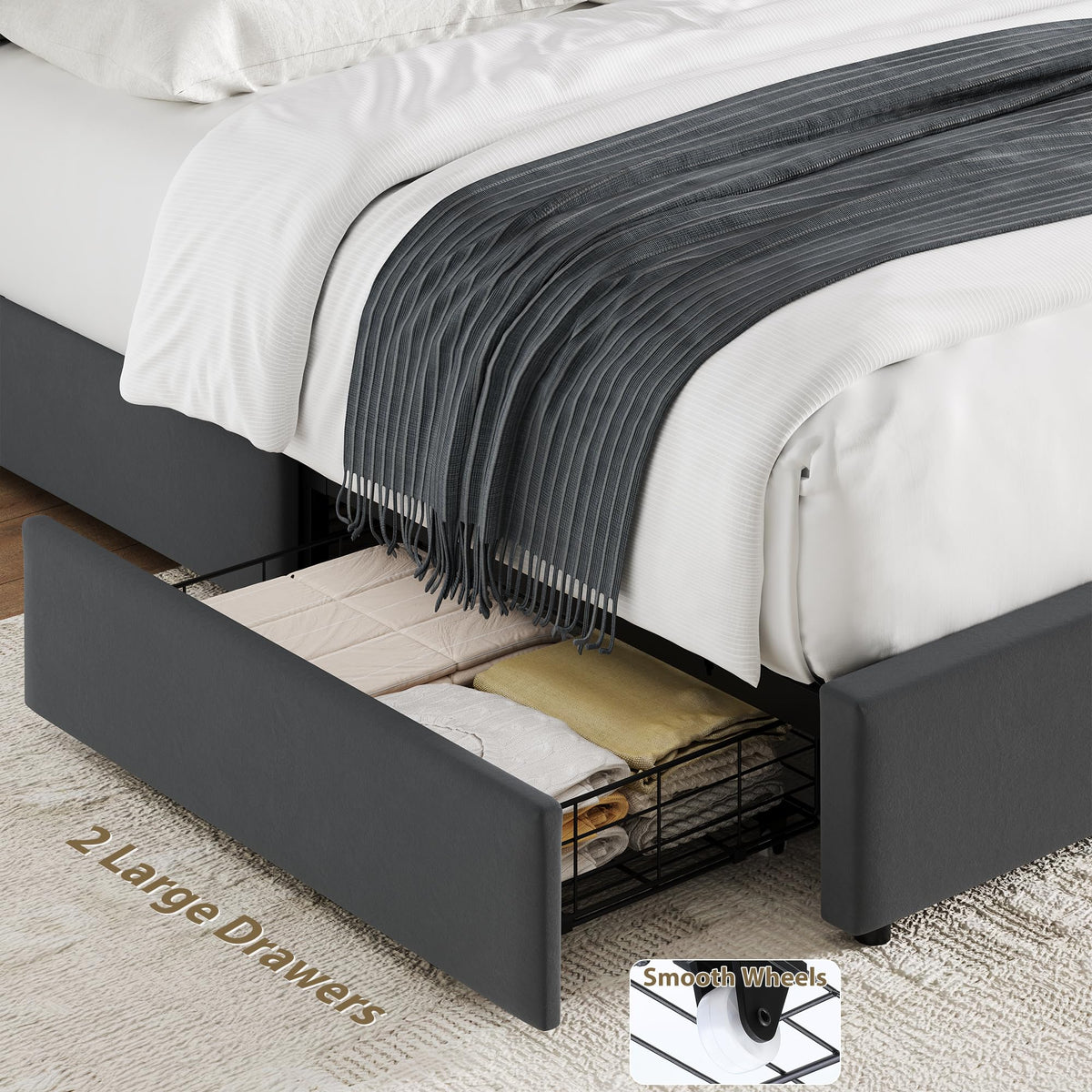 Twin Upholstered Platform Bed Frame with Storage Headboard A330063