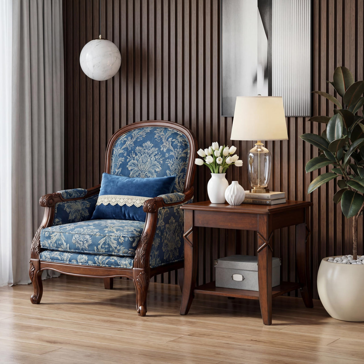 Solid Wood End Table with Storage Shelf E2680